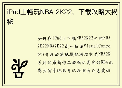 iPad上畅玩NBA 2K22，下载攻略大揭秘